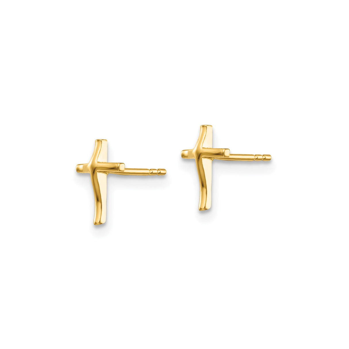 14k Yellow Gold Cross Pendant and Stud Earrings Set, Polished Minimalist Unisex Design