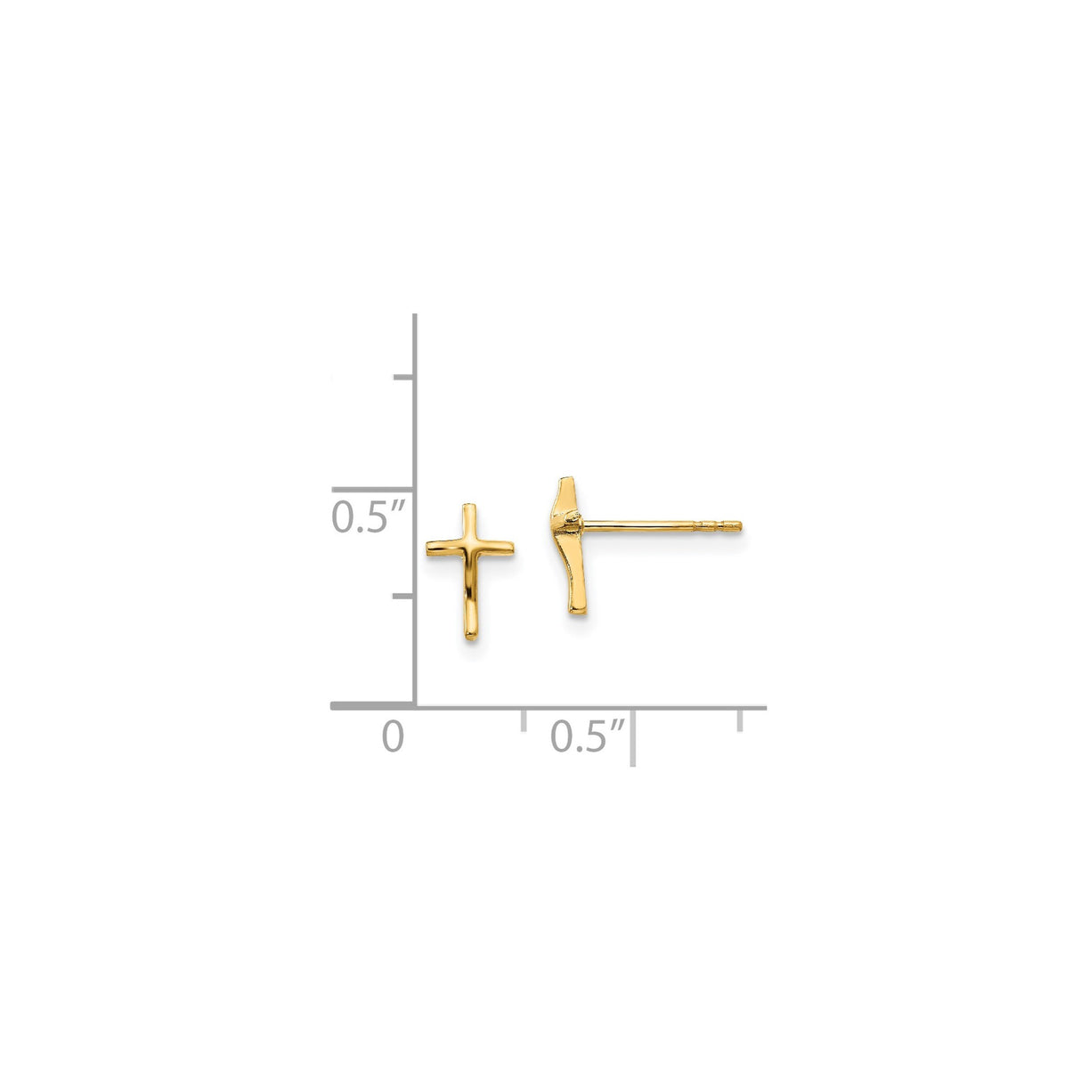 14k Yellow Gold Cross Pendant and Stud Earrings Set, Polished Minimalist Unisex Design