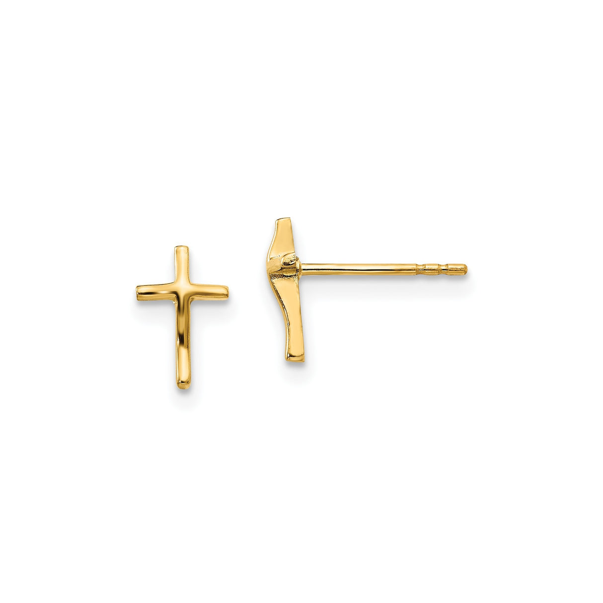 14k Yellow Gold Cross Pendant and Stud Earrings Set, Polished Minimalist Unisex Design