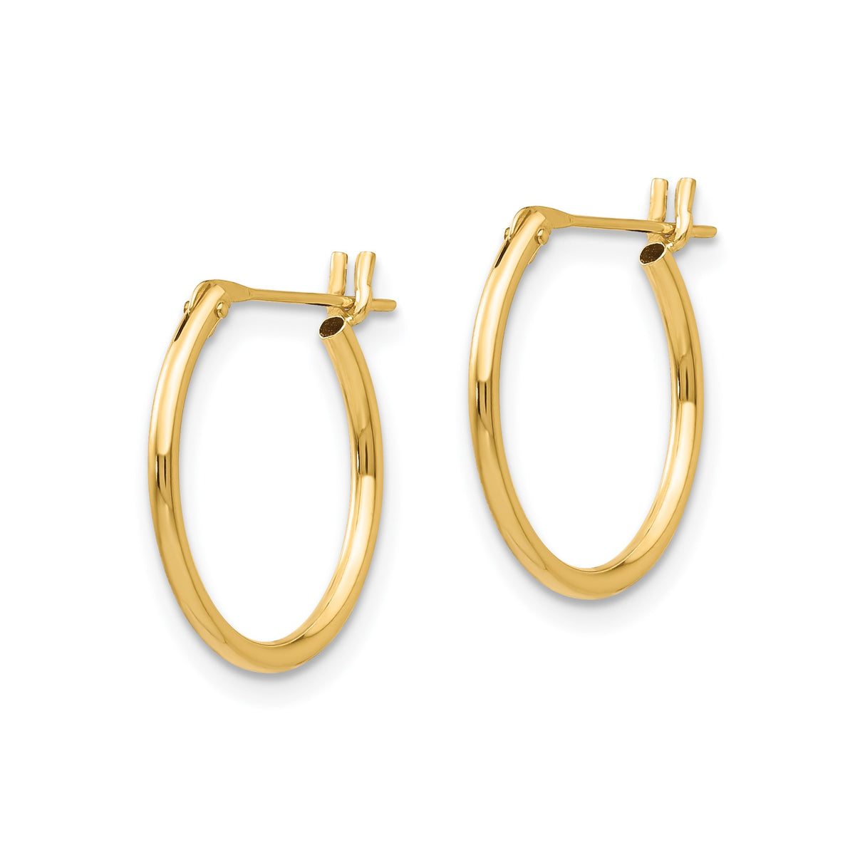 14k Yellow Gold Hoop Earrings, Classic Polished Round with Hinged Post Clasp, Lightweight Unisex Design