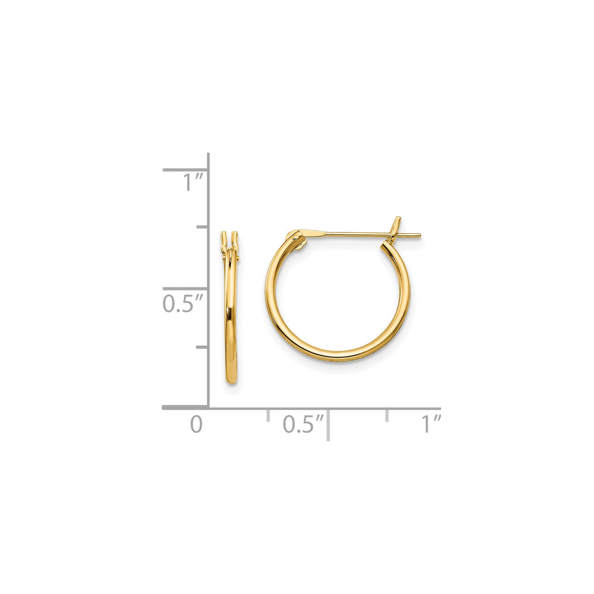 14k Yellow Gold Hoop Earrings, Classic Polished Round with Hinged Post Clasp, Lightweight Unisex Design