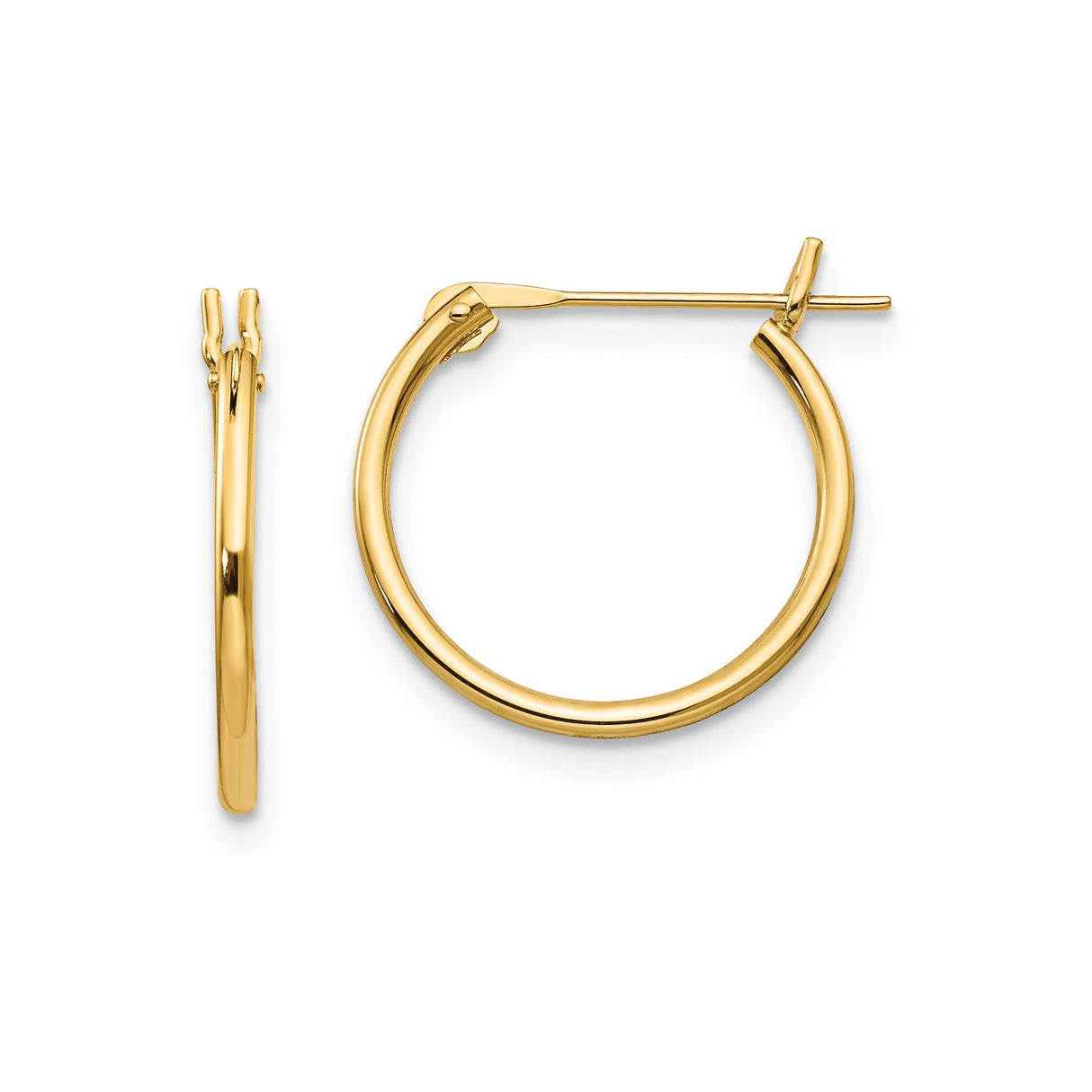 14k Yellow Gold Hoop Earrings, Classic Polished Round with Hinged Post Clasp, Lightweight Unisex Design