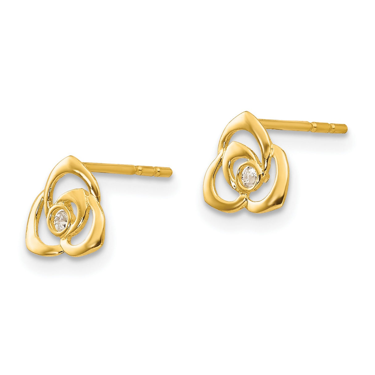 14k Yellow Gold Flower Stud Earrings with Cubic Zirconia, Open Petal Design
