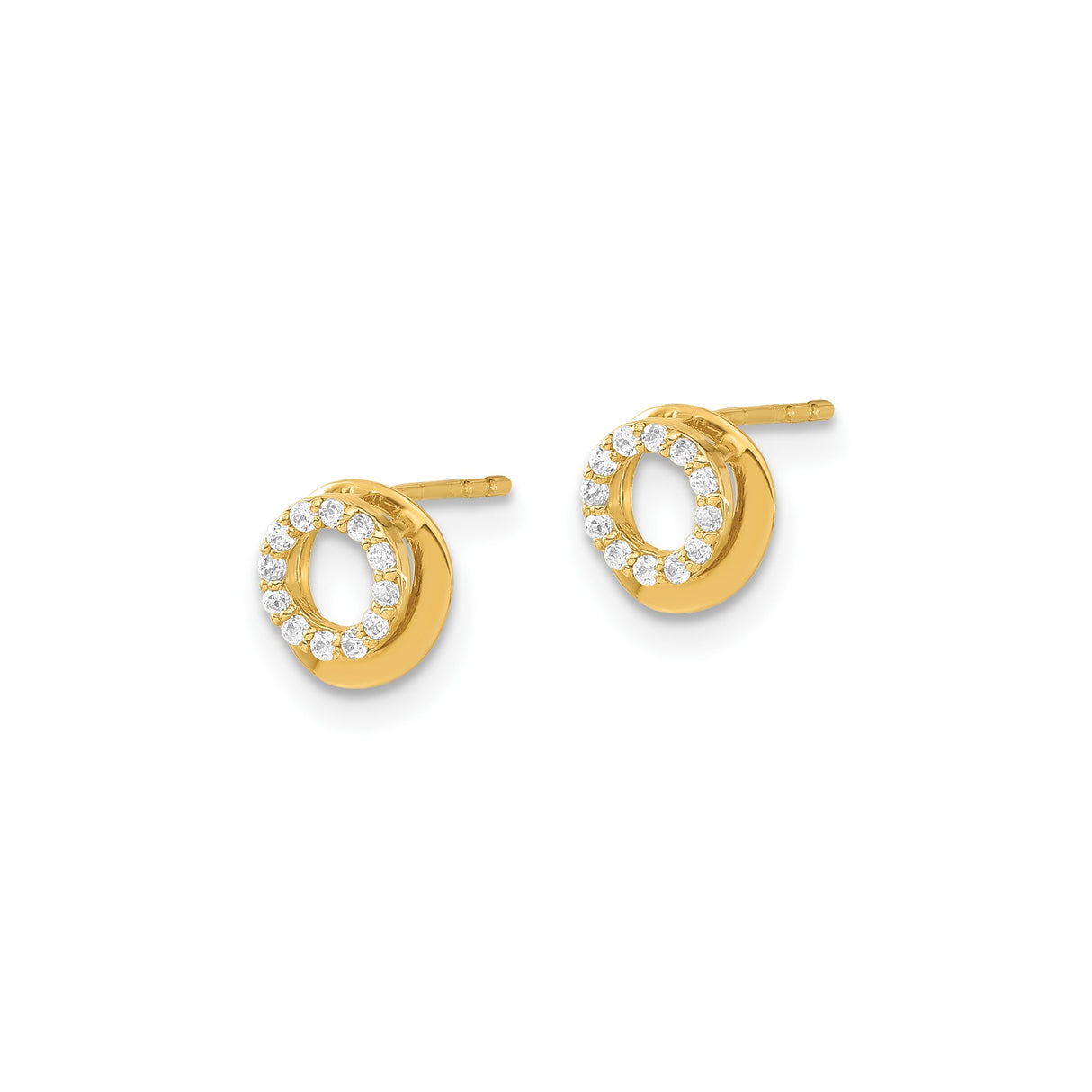 14k Yellow Gold Circle Stud Earrings with Cubic Zirconia, Open Round Minimalist Design