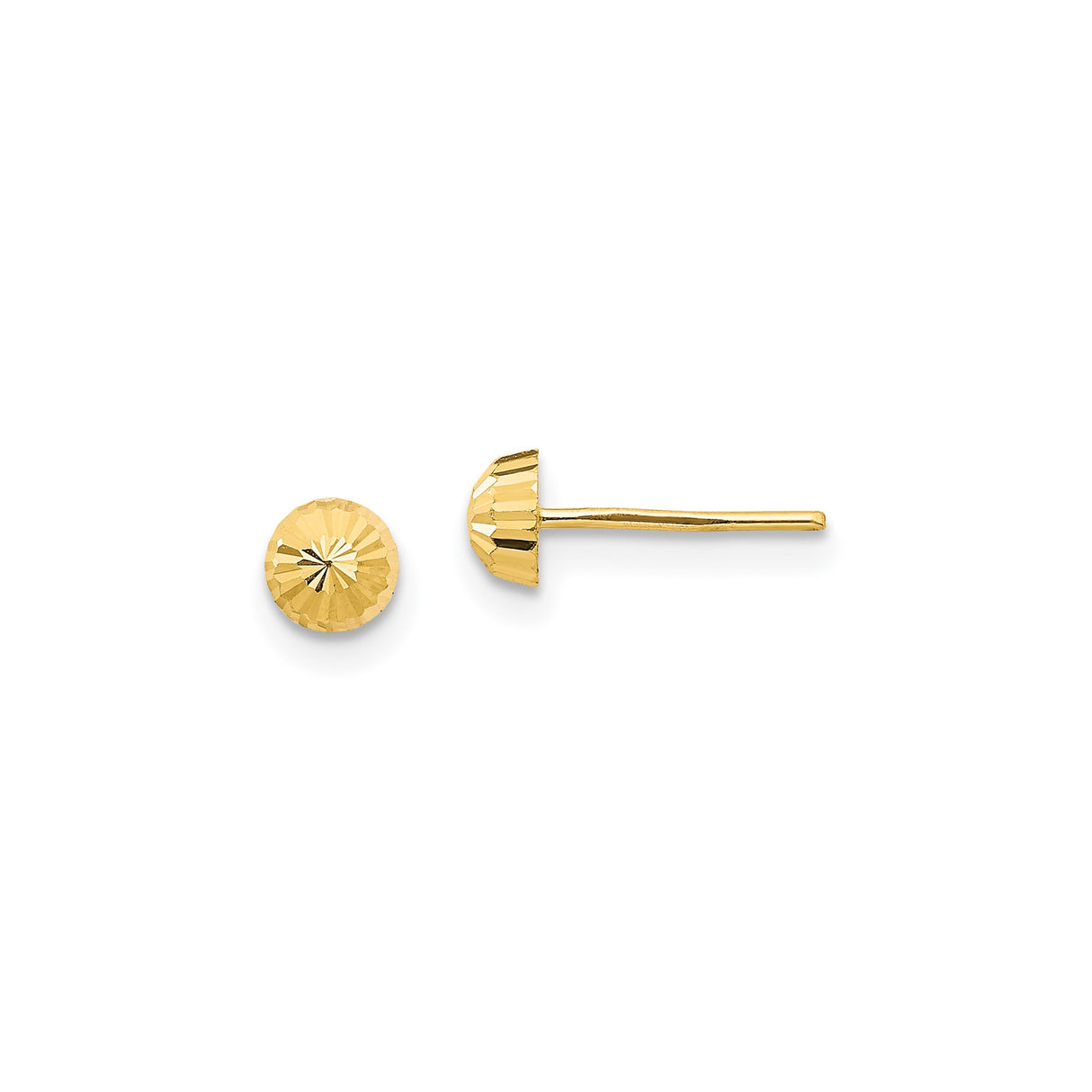 14k Yellow Gold Stud Earrings, Diamond Cut Sunburst Design with Faceted Finish