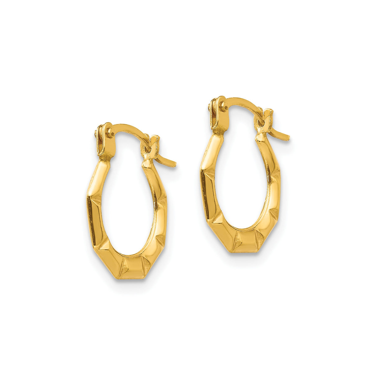14k Yellow Gold Hoop Earrings, Small Faceted Hoops with Geometric Angular Design