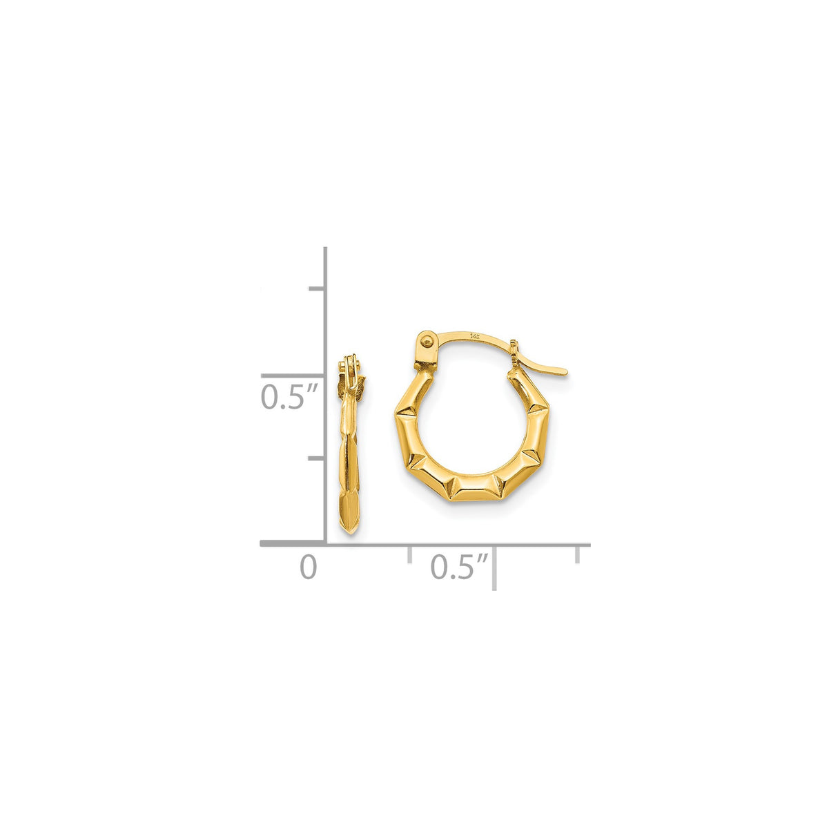 14k Yellow Gold Hoop Earrings, Small Faceted Hoops with Geometric Angular Design