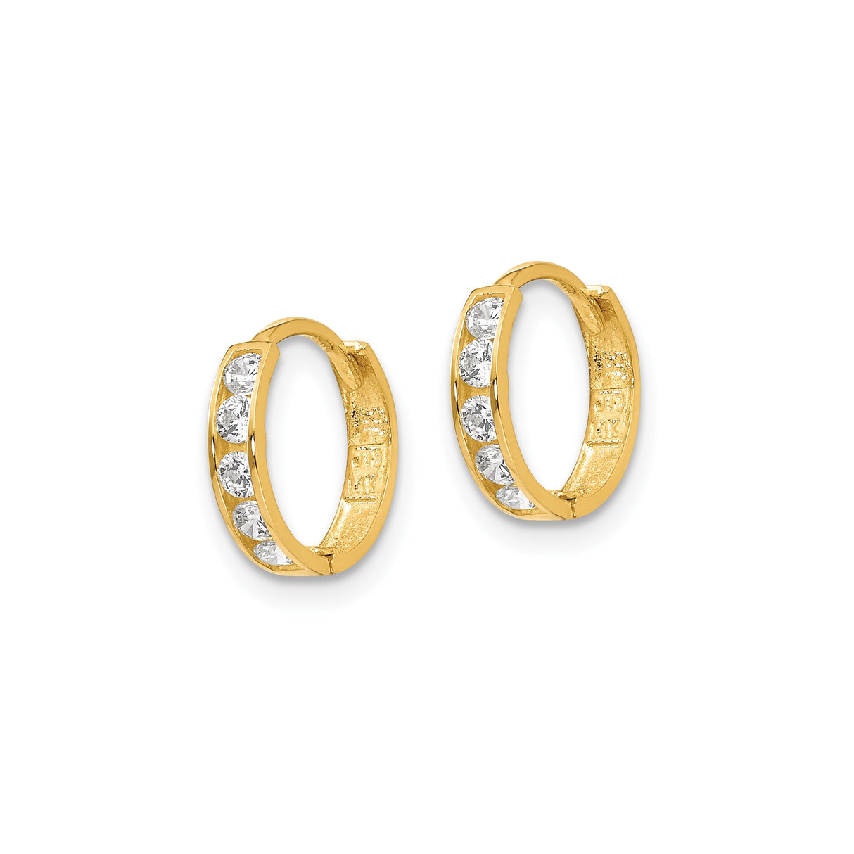 14k Yellow Gold Hoop Earrings with Cubic Zirconia in Channel Setting, Classic Polished Style