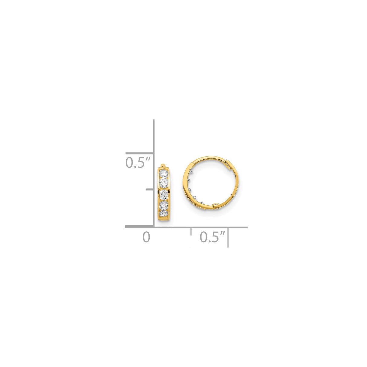 14k Yellow Gold Hoop Earrings with Cubic Zirconia in Channel Setting, Classic Polished Style