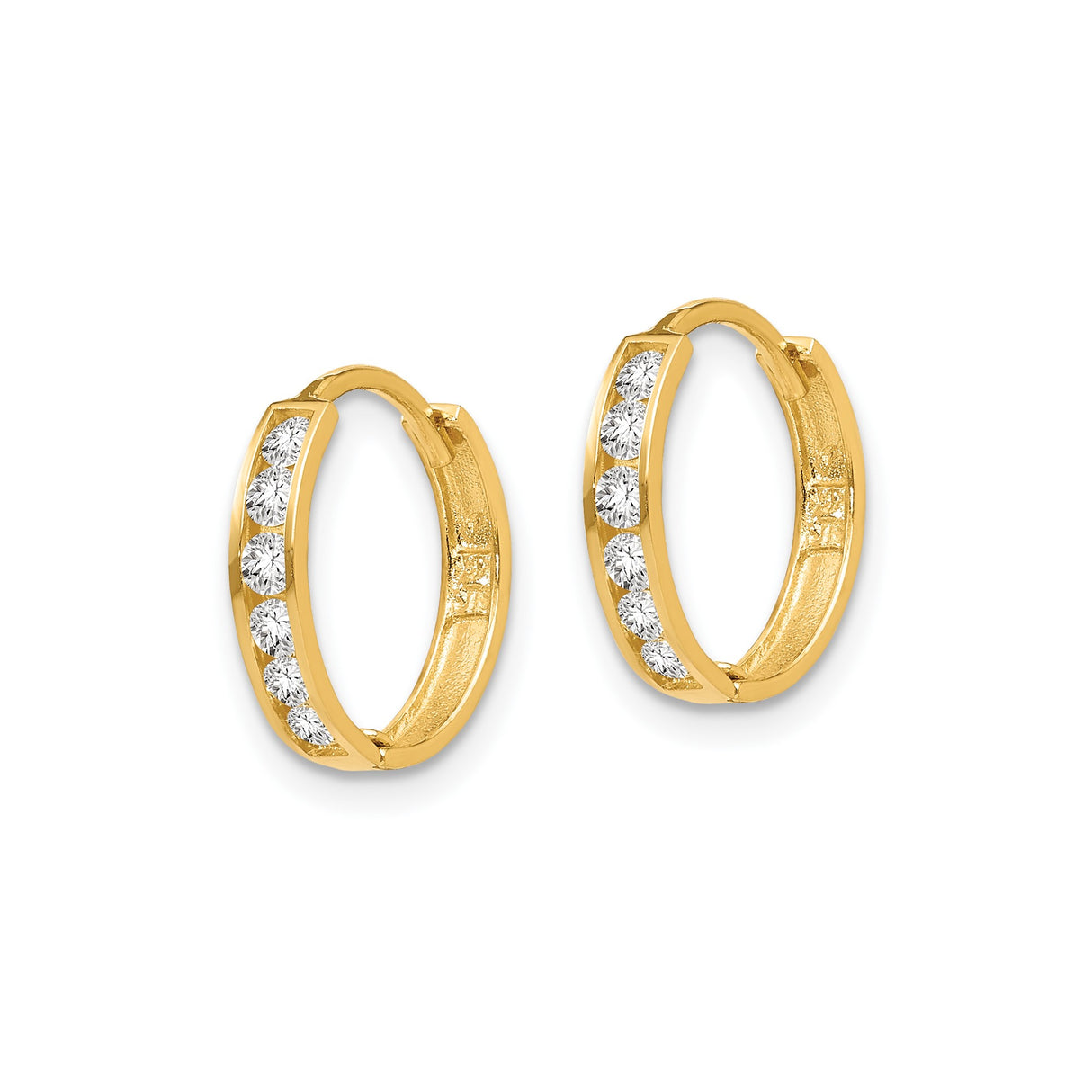 14k Yellow Gold Hoop Earrings with Cubic Zirconia, Classic Channel Set Design for Women