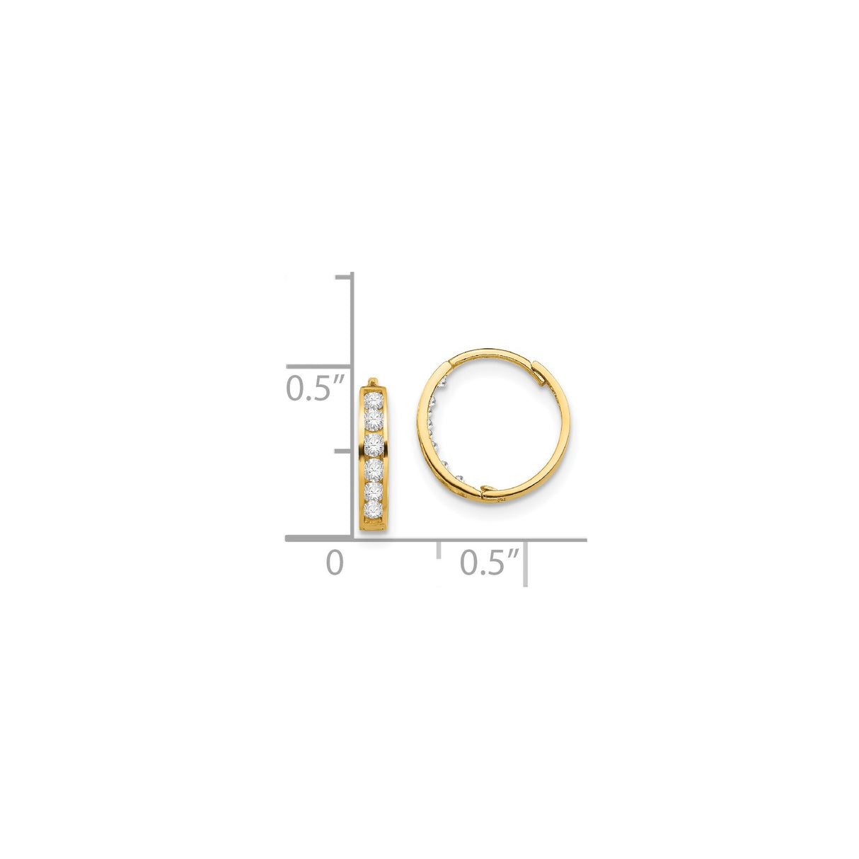 14k Yellow Gold Hoop Earrings with Cubic Zirconia, Classic Channel Set Design for Women