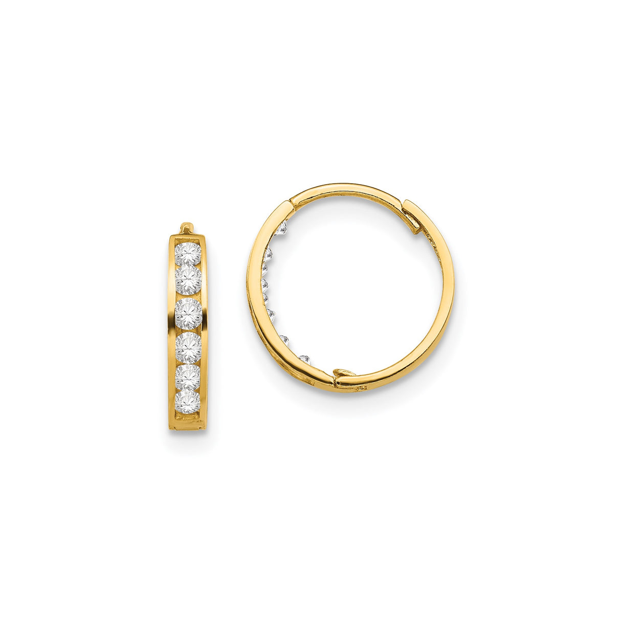 14k Yellow Gold Hoop Earrings with Cubic Zirconia, Classic Channel Set Design for Women
