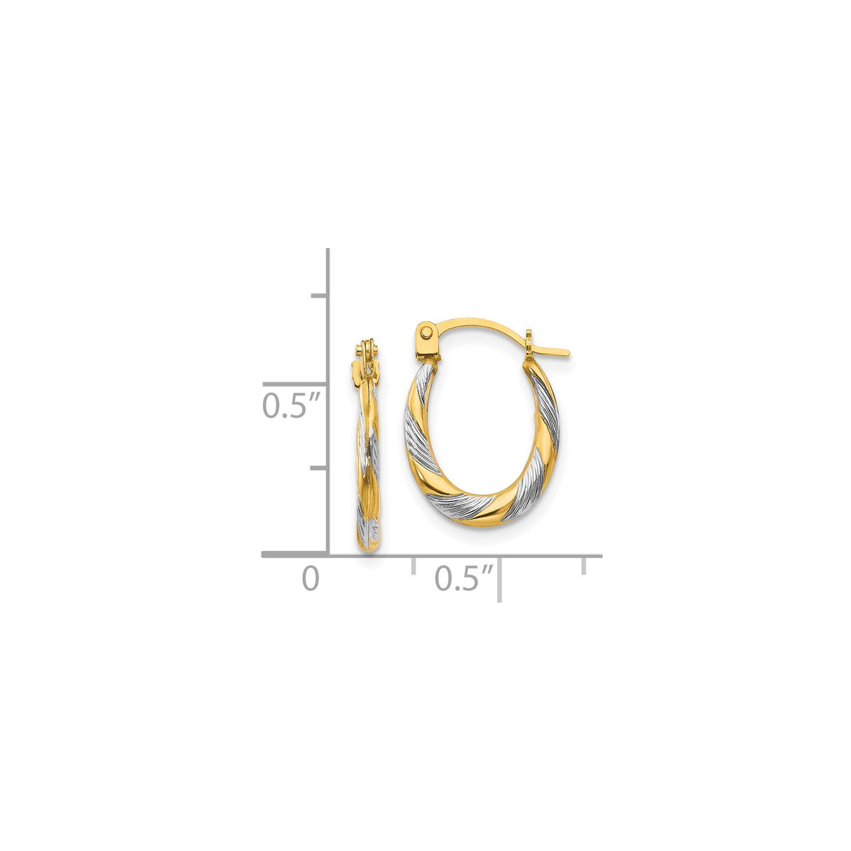 14k Yellow Gold Twisted Oval Hoop Earrings, Polished Diamond-Cut Dual Tone Design for Women