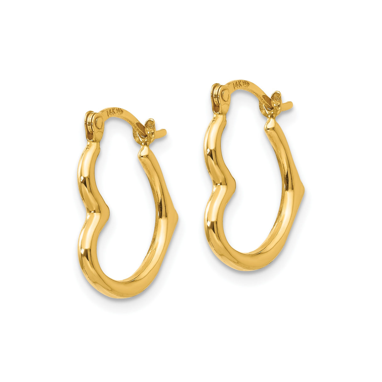 14k Yellow Gold Hoop Earrings with Wavy Bamboo Texture, Lightweight Modern Open Design