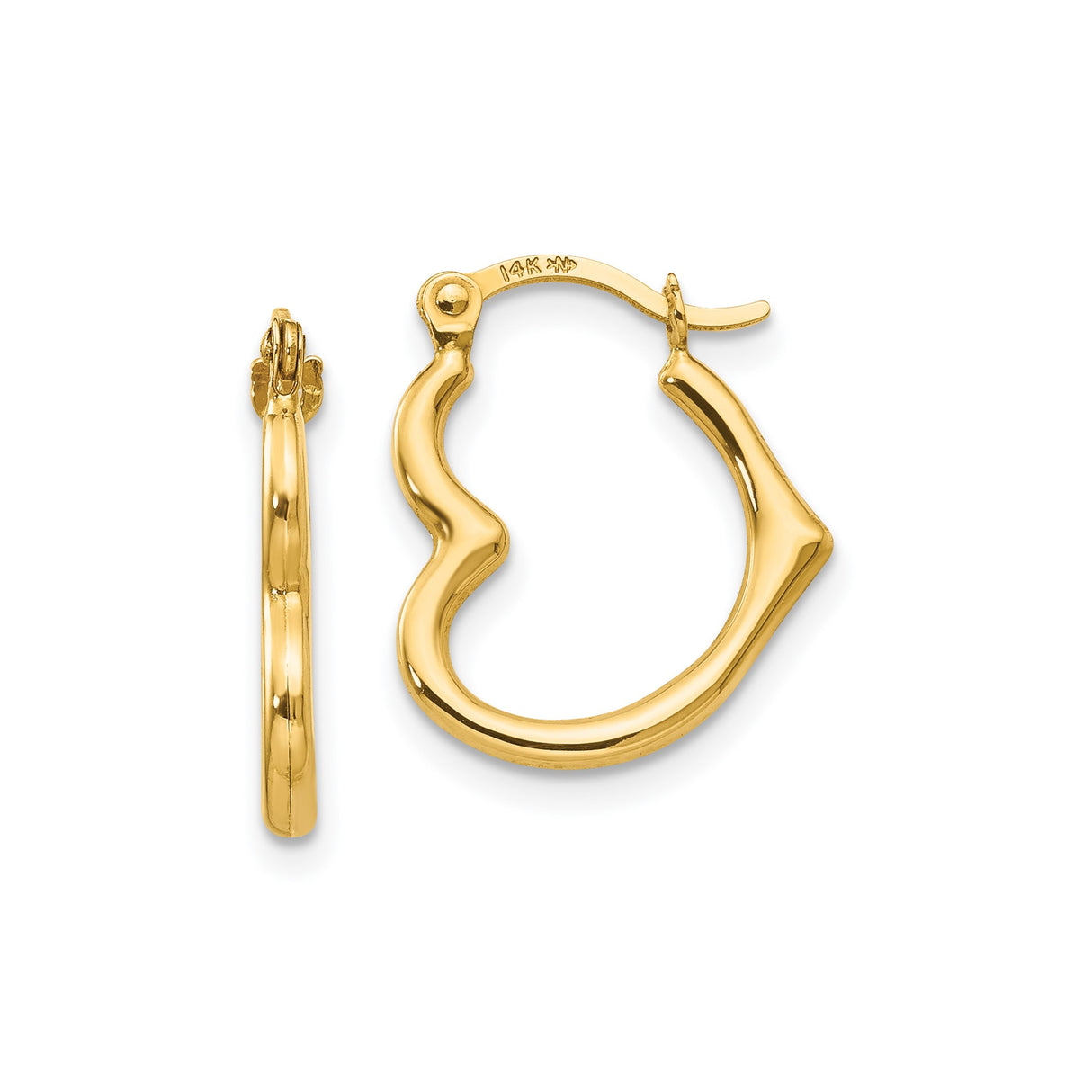 14k Yellow Gold Hoop Earrings with Wavy Bamboo Texture, Lightweight Modern Open Design