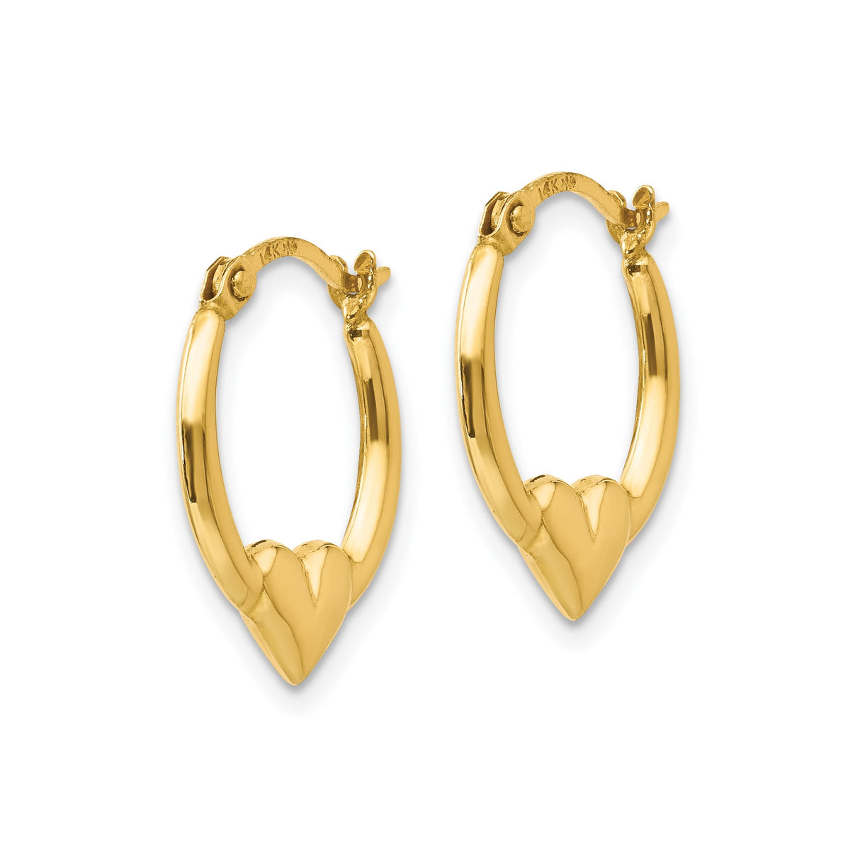 14k Yellow Gold Heart Hoop Earrings, Curved Heart Silhouette, Polished Finish for Women