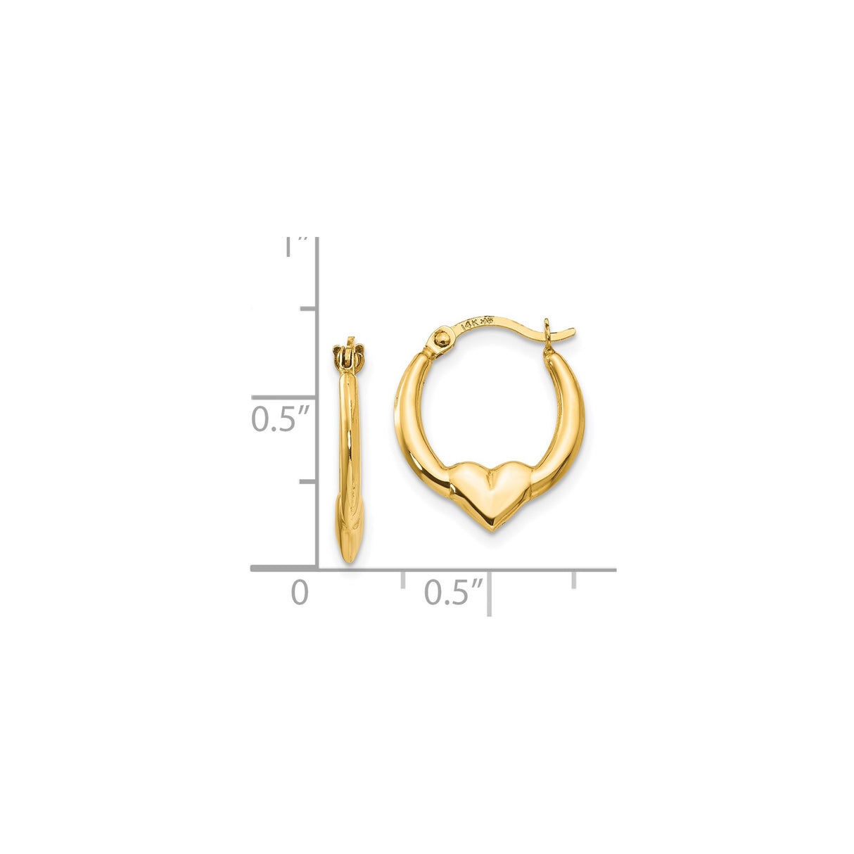 14k Yellow Gold Heart Hoop Earrings, Curved Heart Silhouette, Polished Finish for Women
