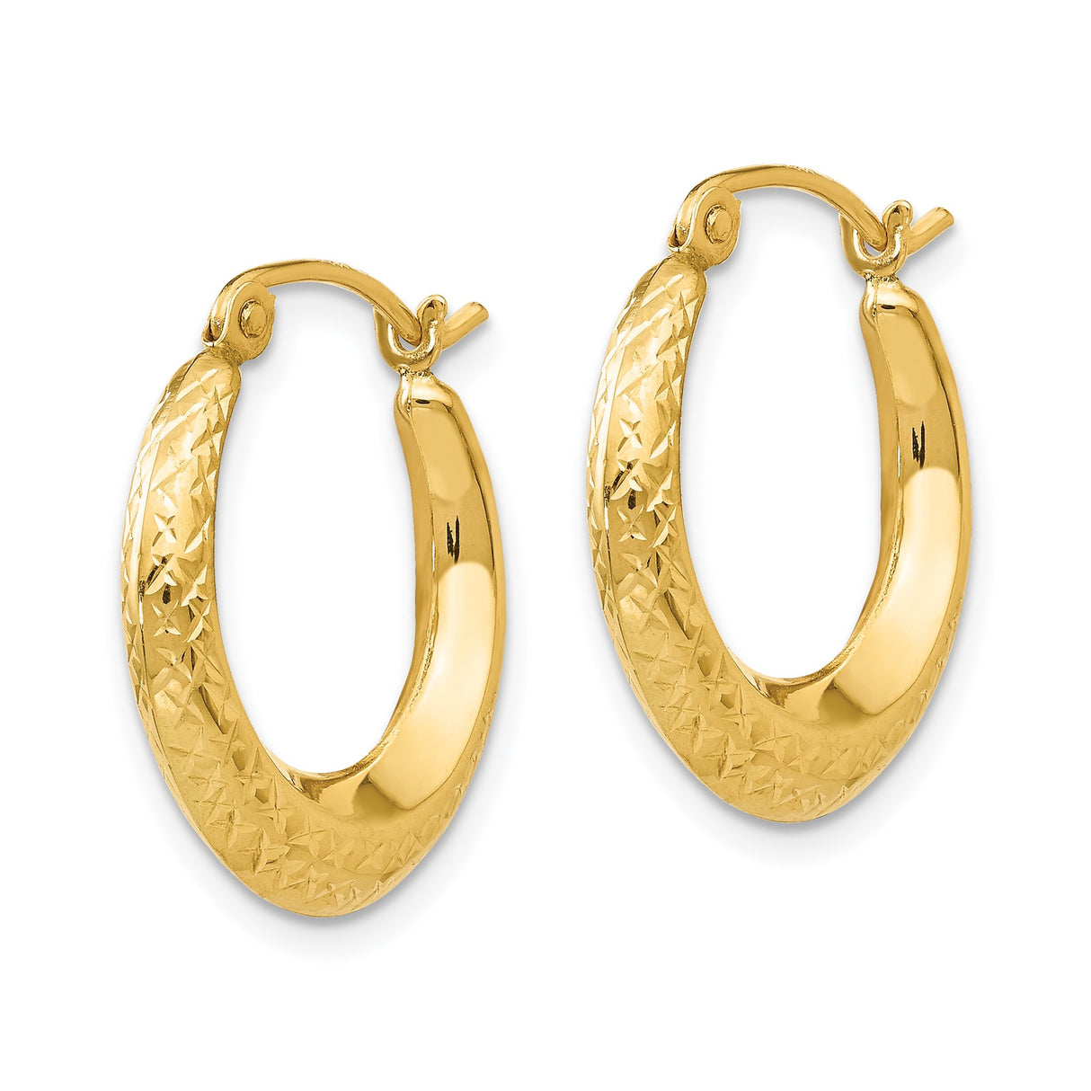 14k Yellow Gold Hoop Earrings with Tapered Design and Diamond Cut Texture