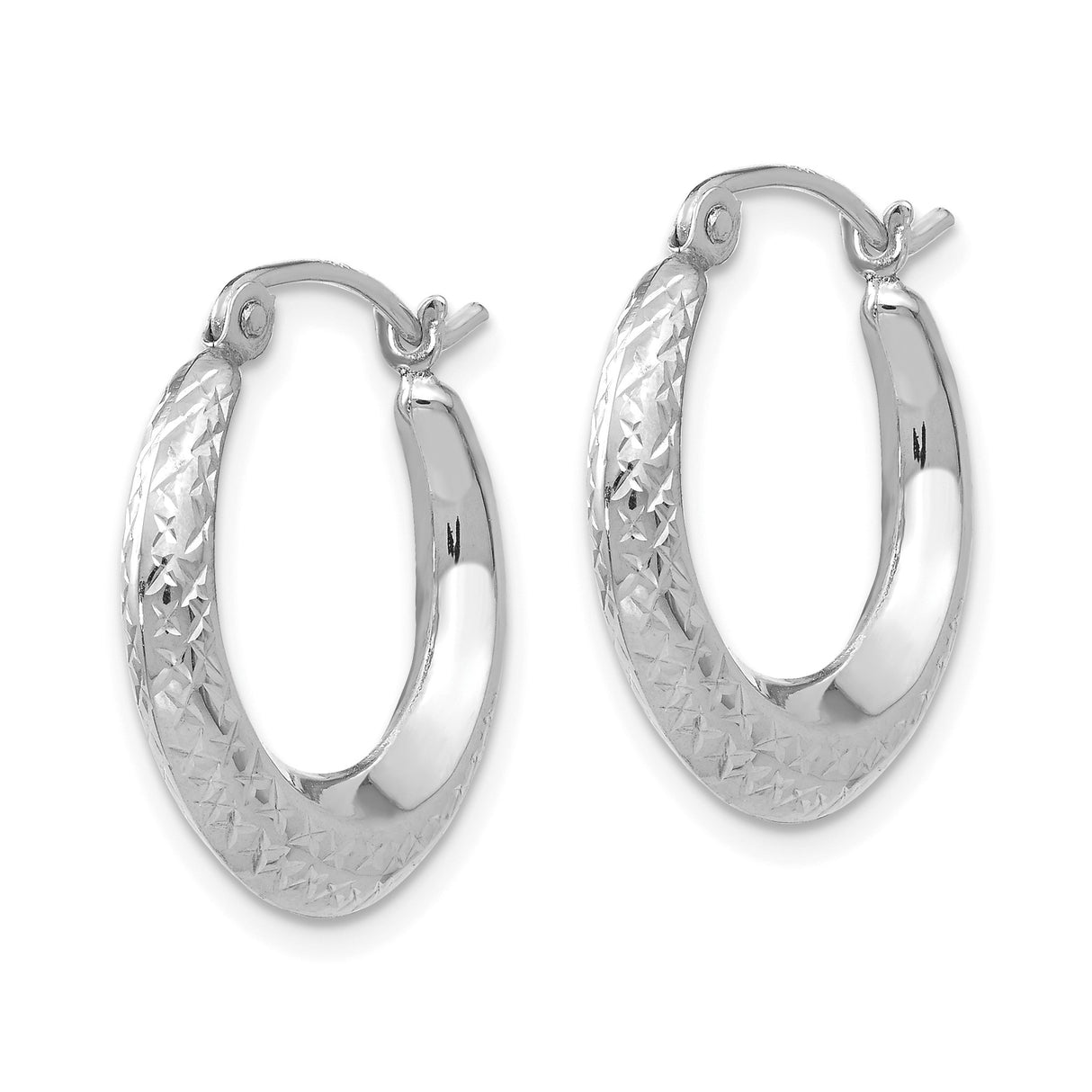 14k White Gold Hoop Earrings with Diamond Cut Faceted Textured Design for Women