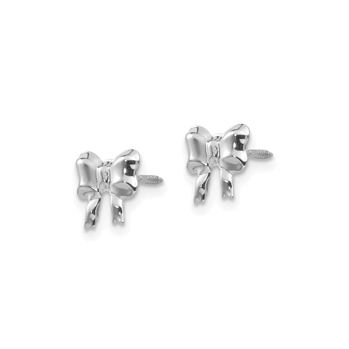 14k White Gold Bow Stud Earrings, Polished Ribbon Design, Lightweight and Minimalist Style