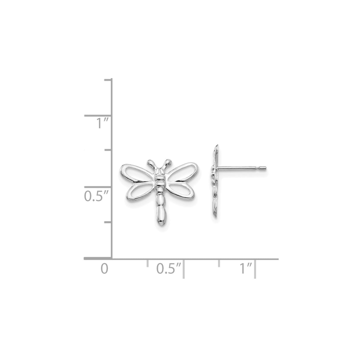 14k White Gold Dragonfly Stud Earrings, Openwork Design, Nature-Inspired Motif