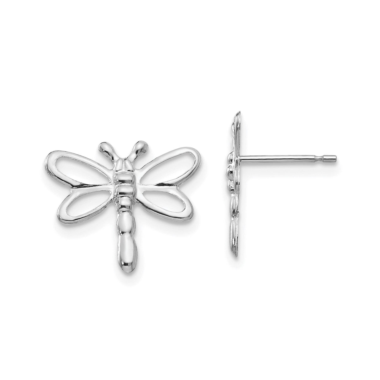 14k White Gold Dragonfly Stud Earrings, Openwork Design, Nature-Inspired Motif