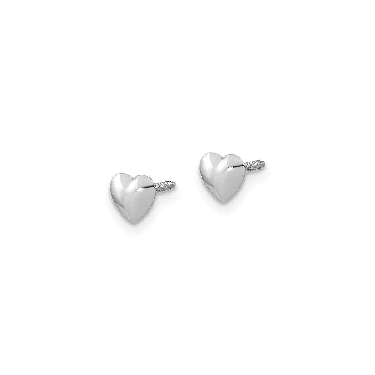 14k White Gold Heart Shaped Stud Earrings with Screw Back for Women