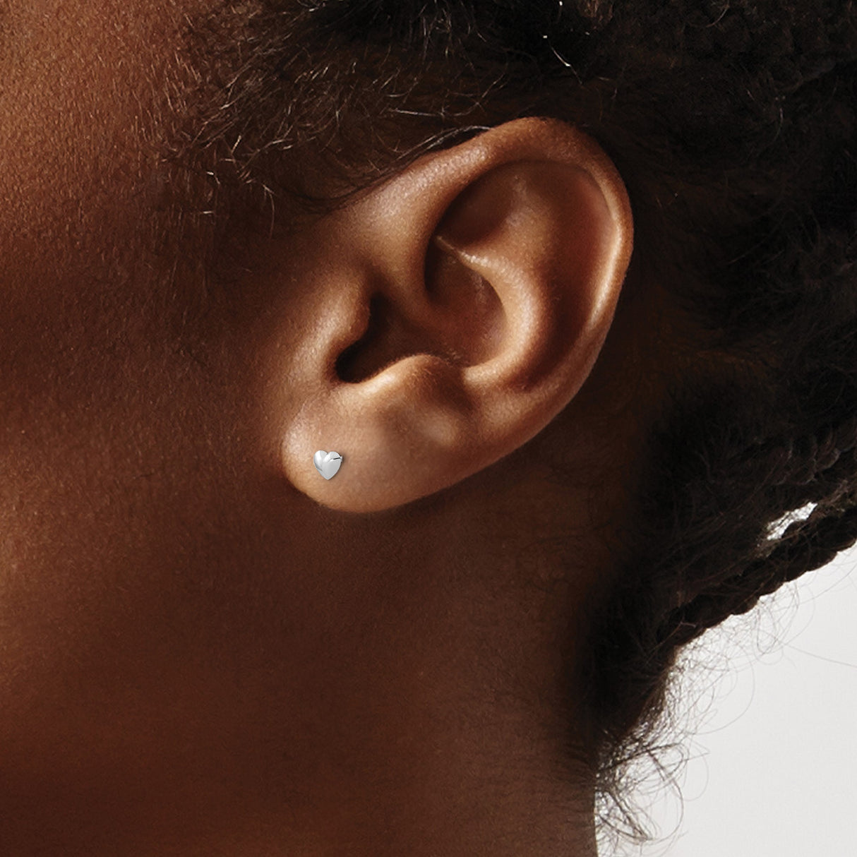 14k White Gold Heart Shaped Stud Earrings with Screw Back for Women