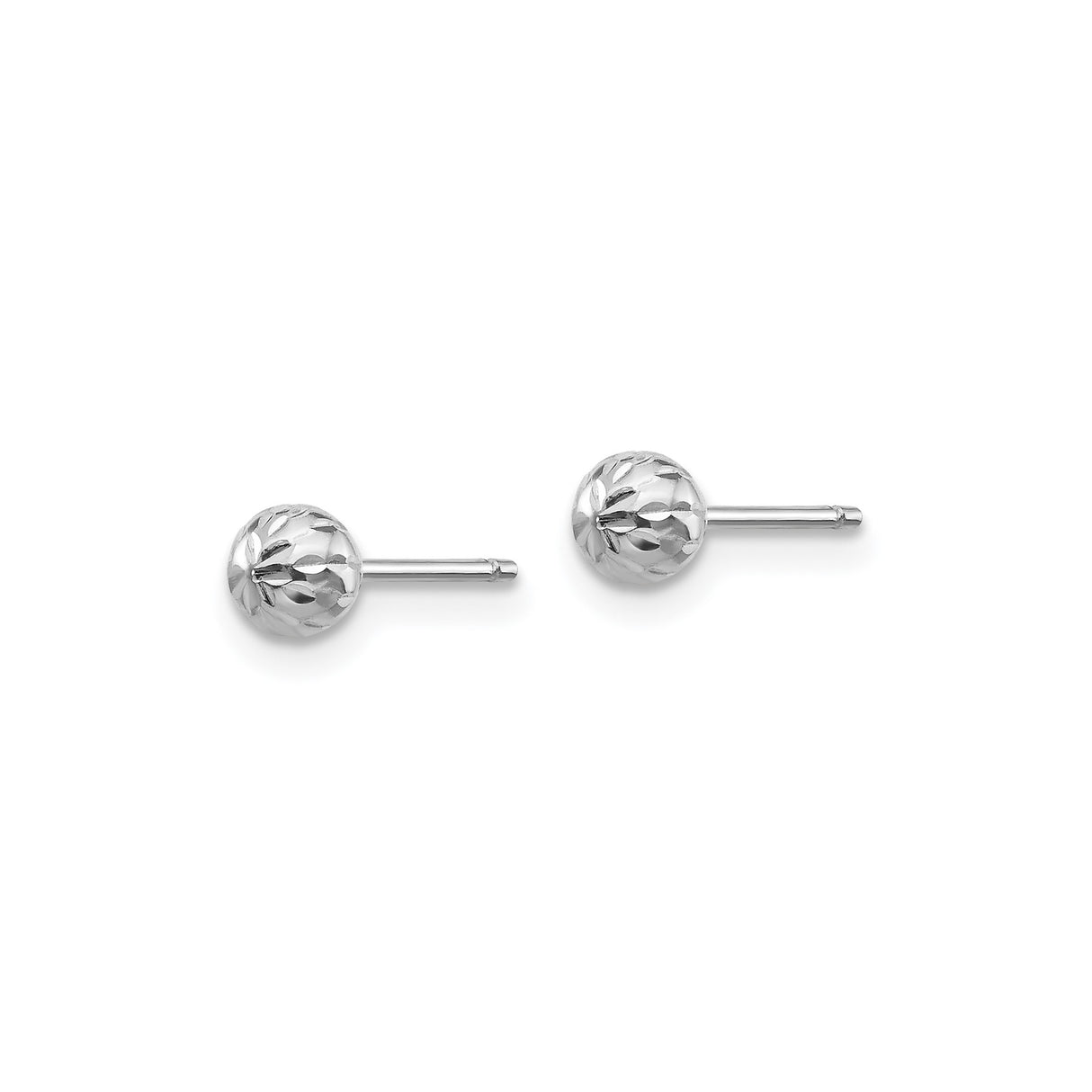 14k White Gold Ball Stud Earrings with Faceted Diamond-Cut Design, Minimalist Unisex Style