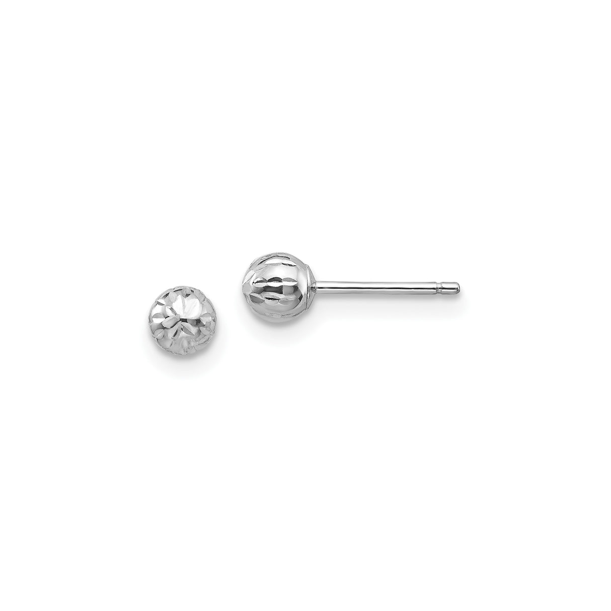 14k White Gold Ball Stud Earrings with Faceted Diamond-Cut Design, Minimalist Unisex Style