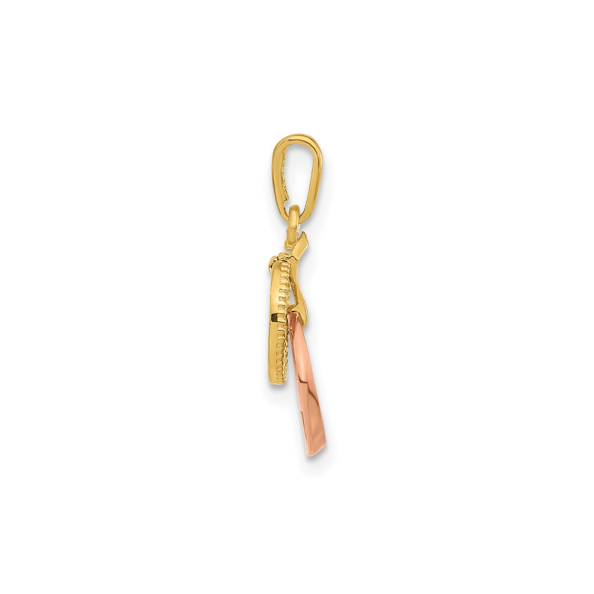 14k Yellow Gold Pendant with Cubic Zirconia, Interlocking Circles, Rose Gold Accent, Modern Design