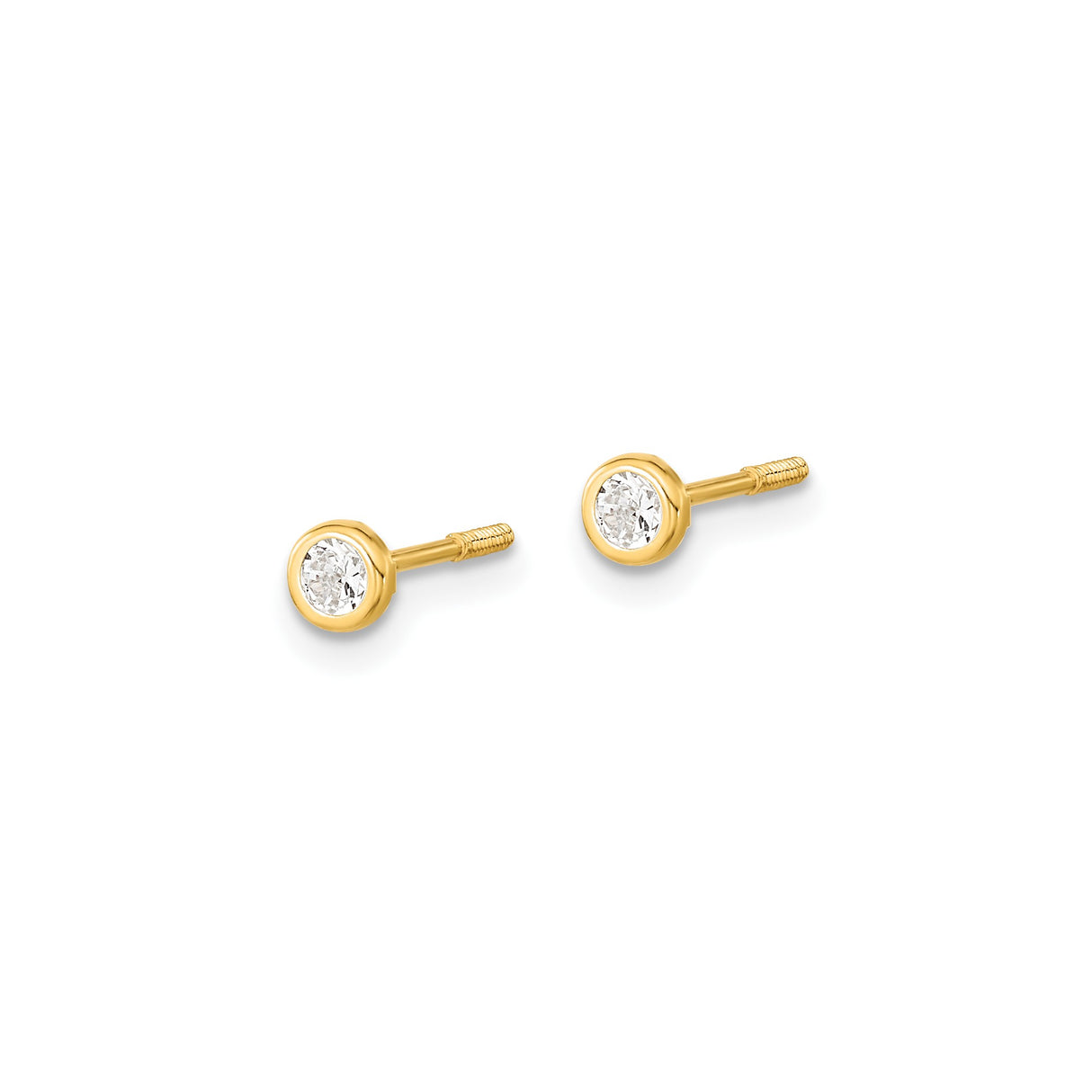 14k Yellow Gold Bezel Set Stud Earrings with Cubic Zirconia, Minimalist Solitaire Style