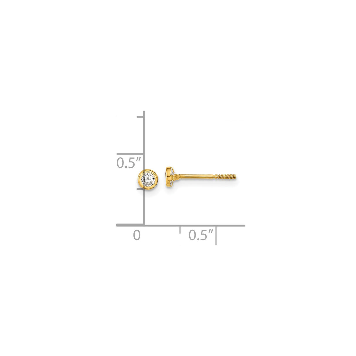 14k Yellow Gold Bezel Set Stud Earrings with Cubic Zirconia, Minimalist Solitaire Style