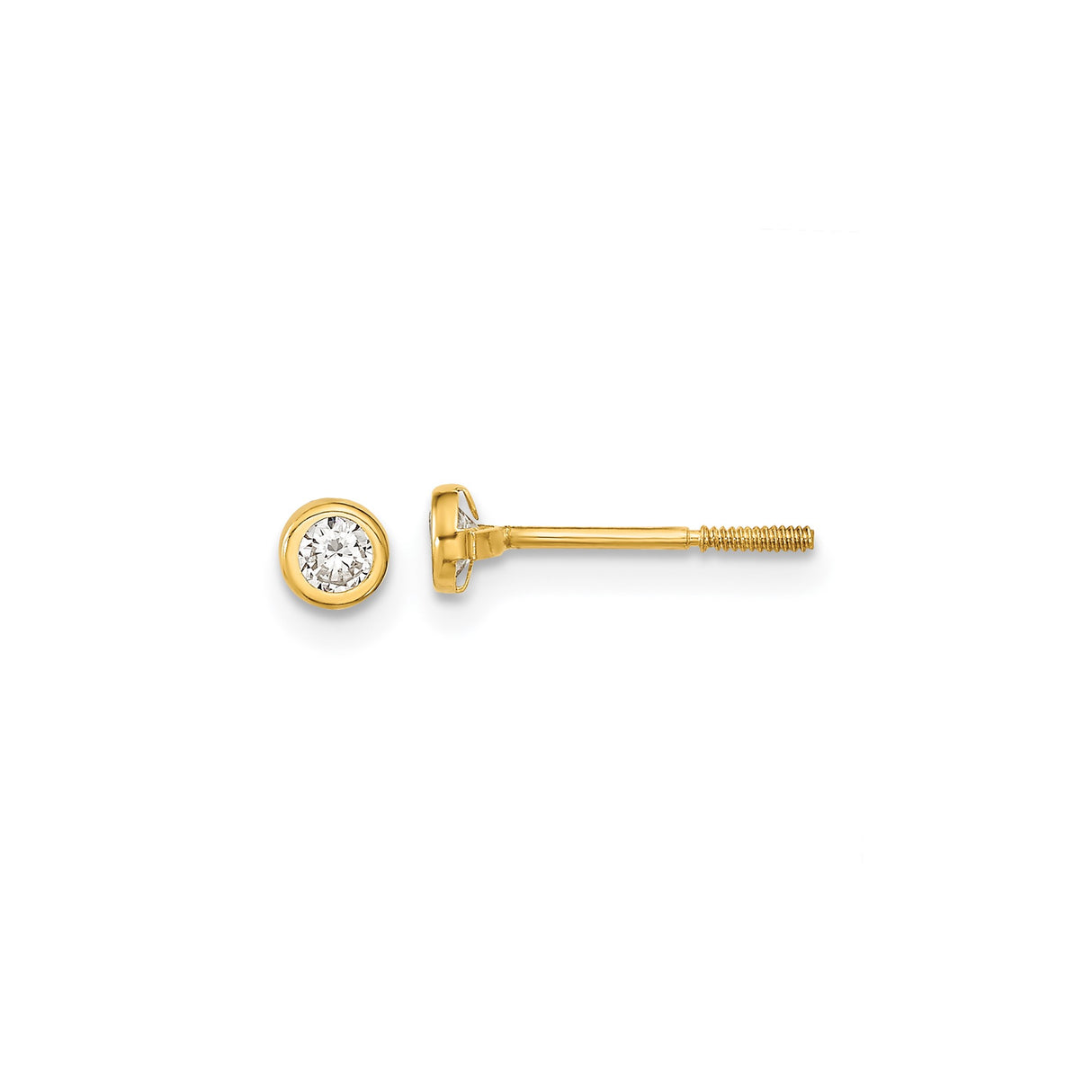 14k Yellow Gold Bezel Set Stud Earrings with Cubic Zirconia, Minimalist Solitaire Style