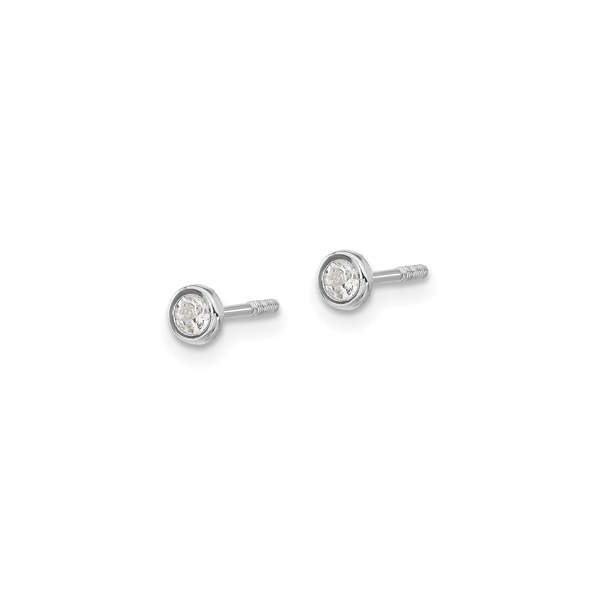 14k White Gold Solitaire Bezel Stud Earrings with Cubic Zirconia, Minimalist Modern Style
