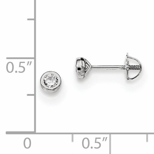 14k White Gold Solitaire Bezel Stud Earrings with Cubic Zirconia, Minimalist Modern Style
