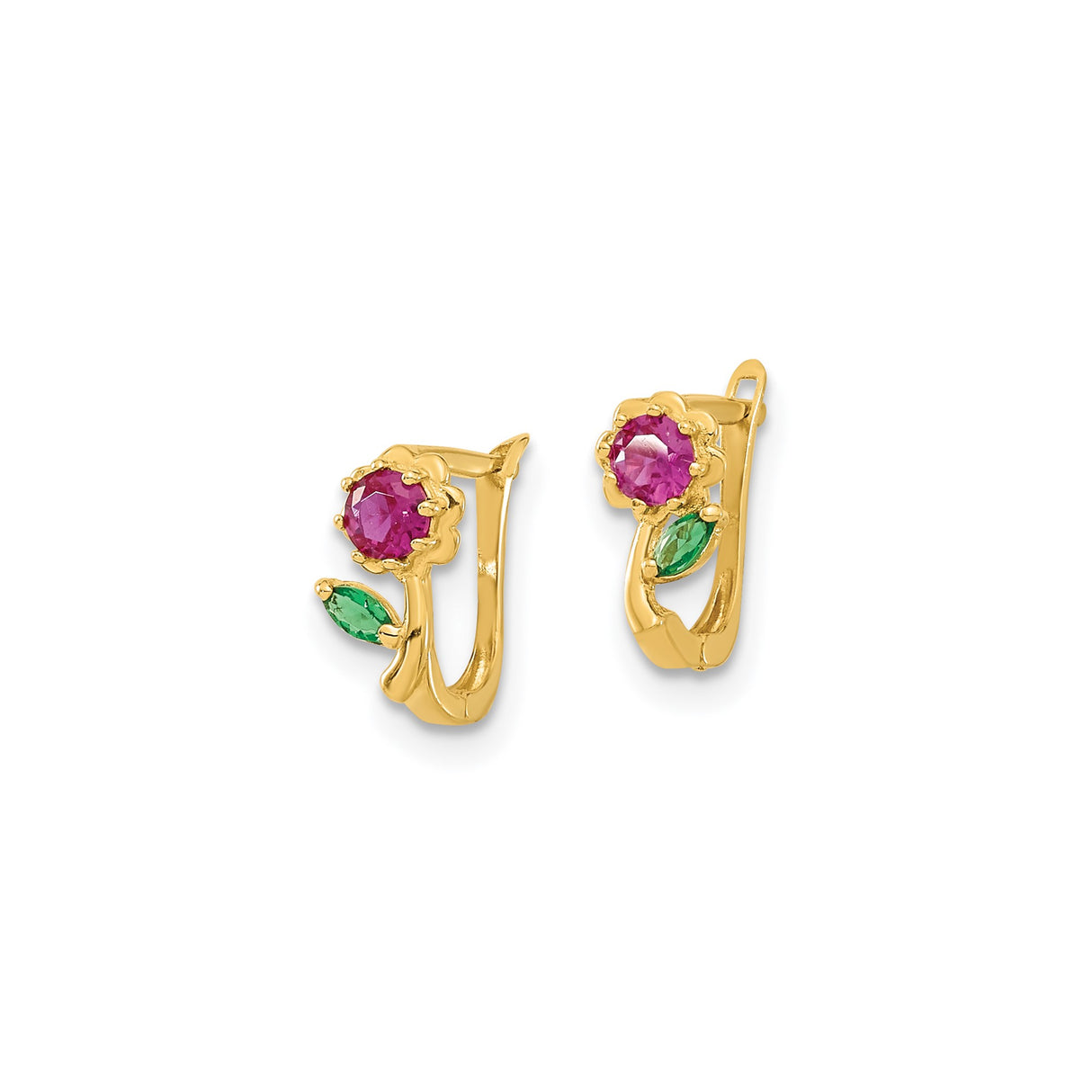 14k Yellow Gold Hoop Earrings with Cubic Zirconia, Floral Design, Nature Inspired for Women