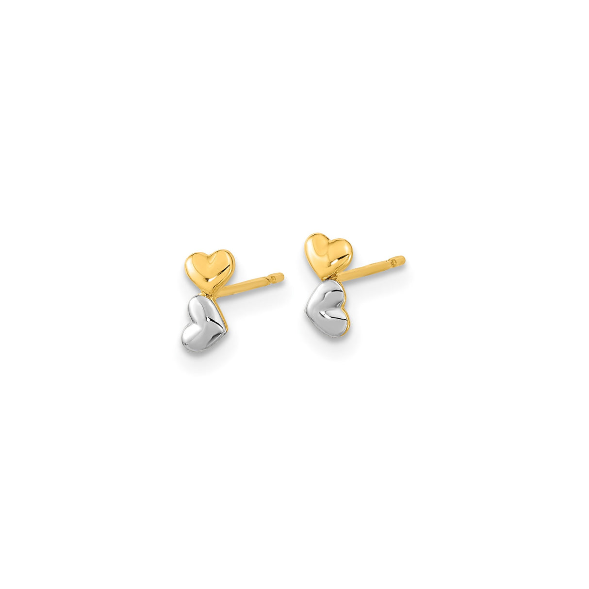 14k Two-Tone Gold Stud Earrings with Interlocking Heart Design for Women
