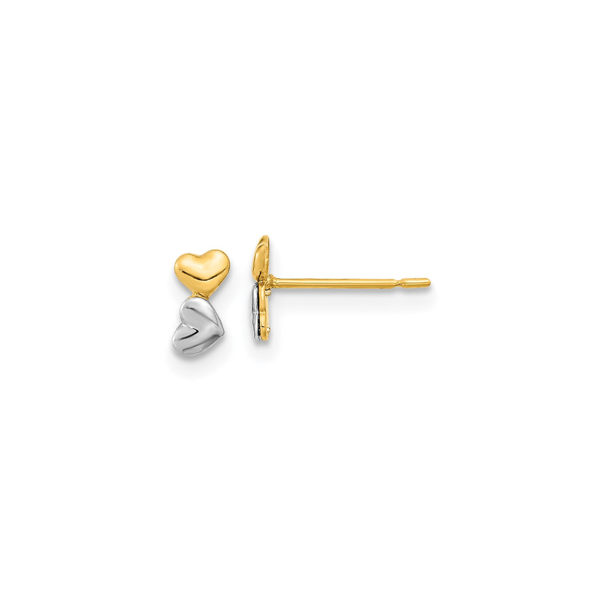 14k Two-Tone Gold Stud Earrings with Interlocking Heart Design for Women