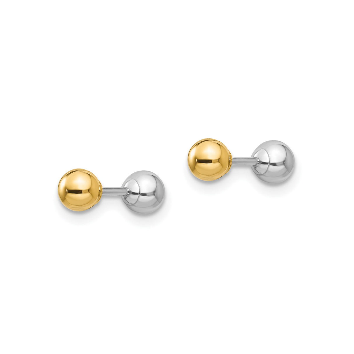 14k Two Tone Gold Ball Stud Earrings with Screw Back, Polished Minimalist Style
