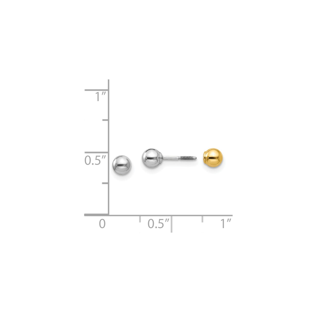 14k Two Tone Gold Ball Stud Earrings with Screw Back, Polished Minimalist Style