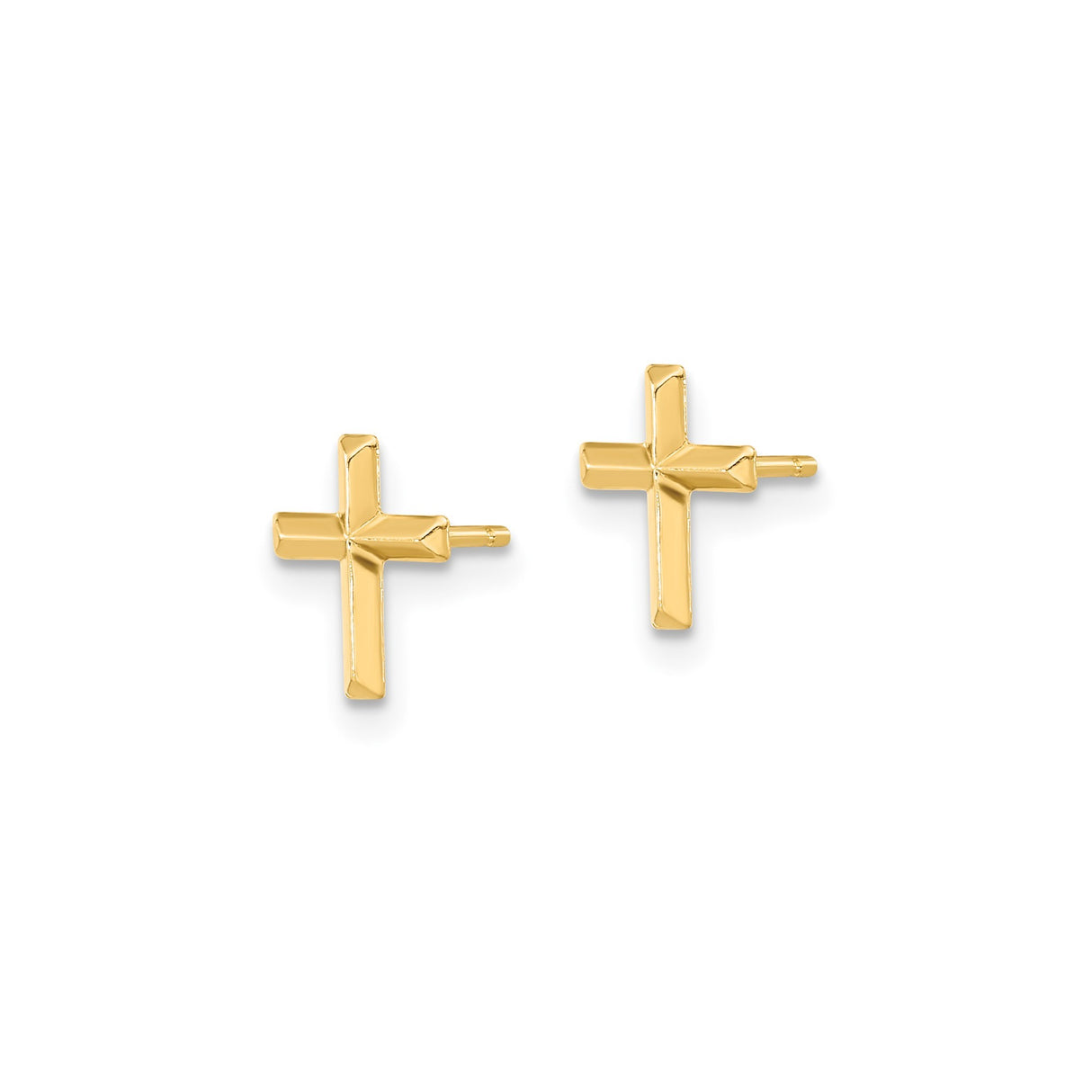 14k Yellow Gold Beveled Cross Pendant, Polished Religious Design for Men and Women