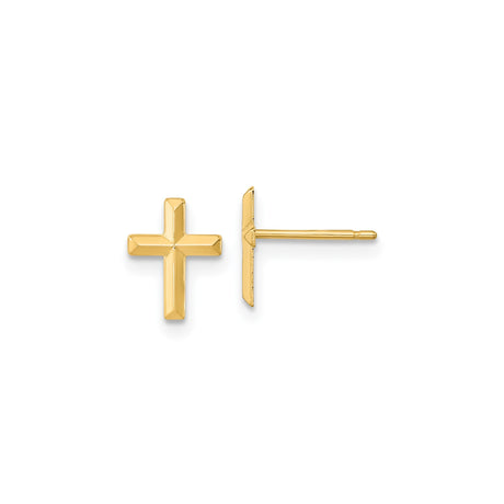 14k Yellow Gold Beveled Cross Pendant, Polished Religious Design for Men and Women