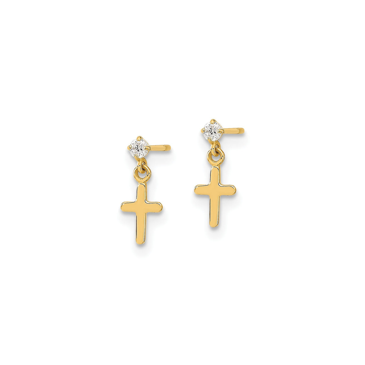 14k Yellow Gold Cross Pendant with Cubic Zirconia, Polished Religious Jewelry for Men and Women