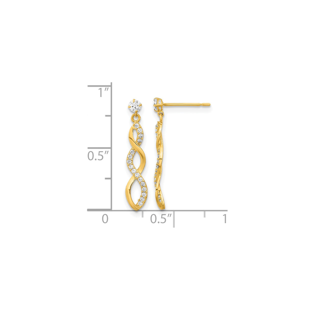 14k Yellow Gold Dangle Earrings with Cubic Zirconia, Twisted Infinity Design