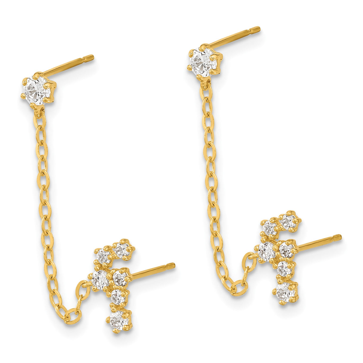 14k Yellow Gold Drop Earrings with Cubic Zirconia, Constellation Star Cluster Design