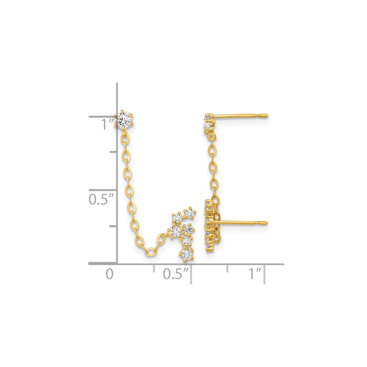14k Yellow Gold Drop Earrings with Cubic Zirconia, Constellation Star Cluster Design