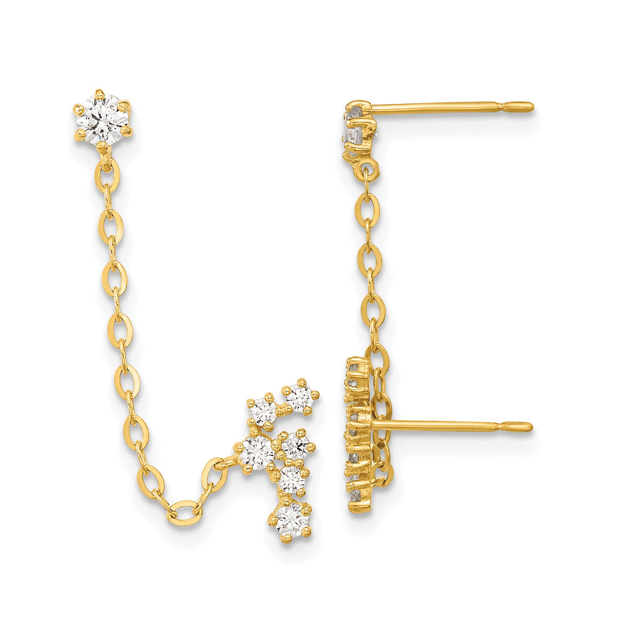14k Yellow Gold Drop Earrings with Cubic Zirconia, Constellation Star Cluster Design