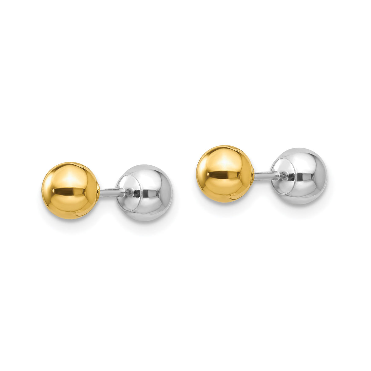 14k Two Tone Gold Ball Stud Earrings with Screw Back, Polished Minimalist Style