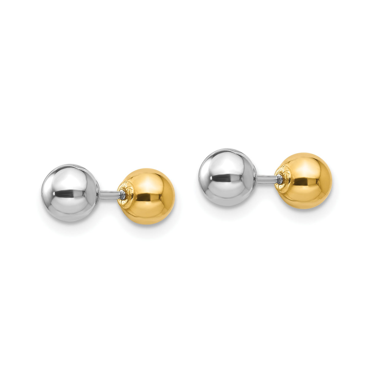14k Two Tone Gold Ball Stud Earrings with Screw Back, Polished Minimalist Style
